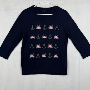 Talbots Womens Size Medium Crab Anchor Nautical Sweater Blouse Shirt‎ Top Navy